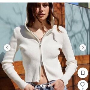 Brandy Melville White Hooded Zip Cardigan